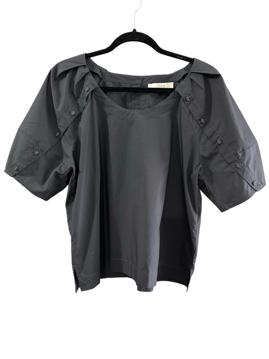LOFT Tops - LOFT Dark Gray Cotton Blouse M Button Detail Puff Sleeve Popover Top 42” Bust